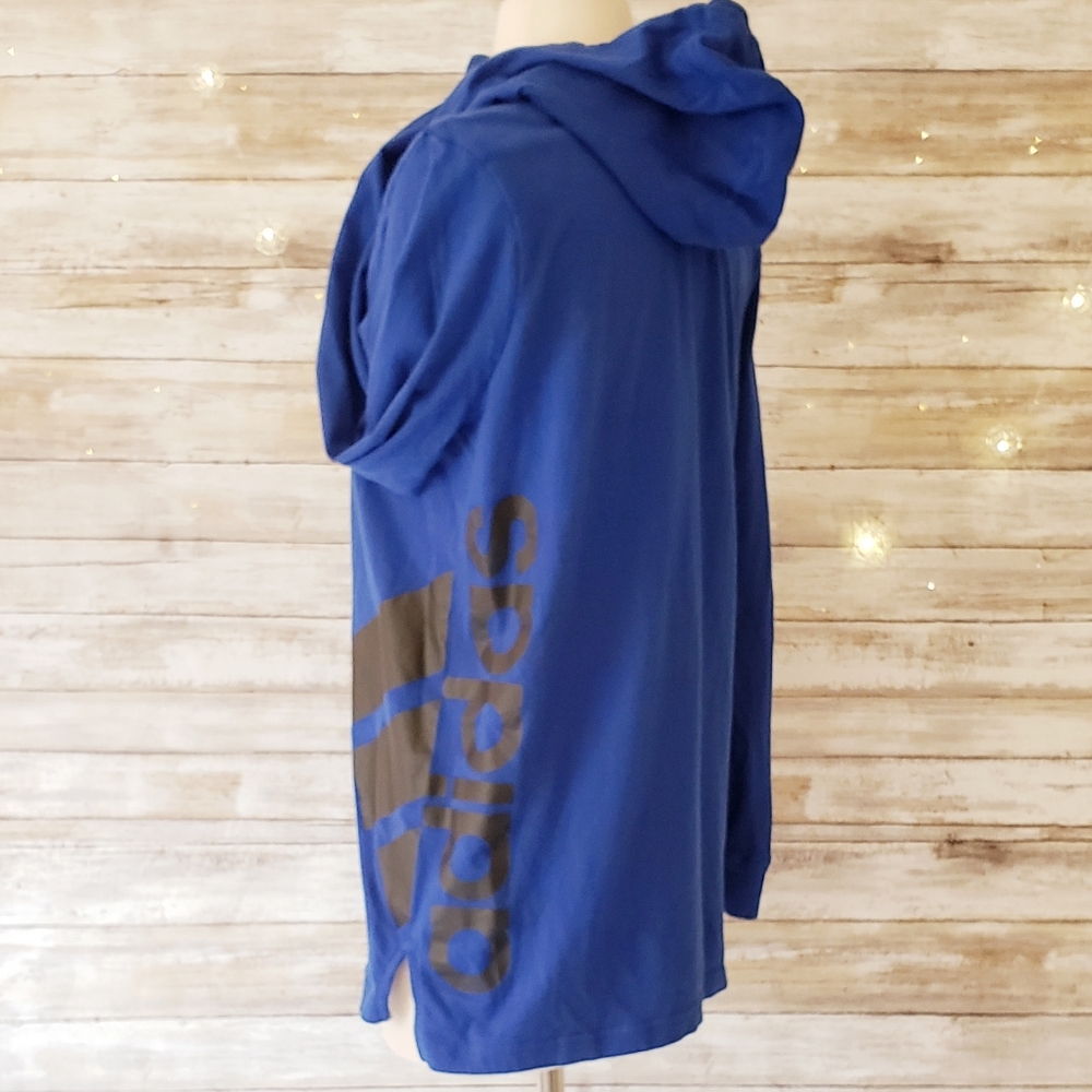 Adidas Boys Stripe Logo Long Sleeve Hooded Top L